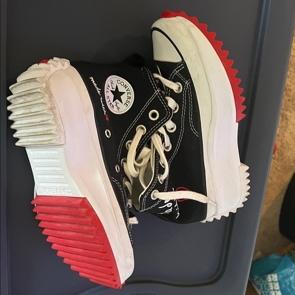 Converse Kids Black and White Sneakers with Red Soles